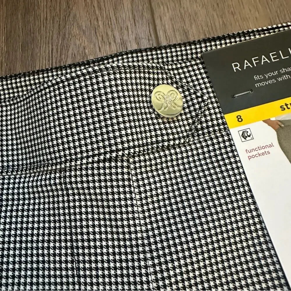 NEW!! Rafaella Women’s Black‎ White Houndstooth Stretch Capri Pants, Size 8